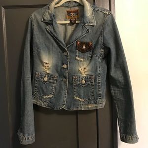 TRUE RELIGION Distressed Denim Blazer